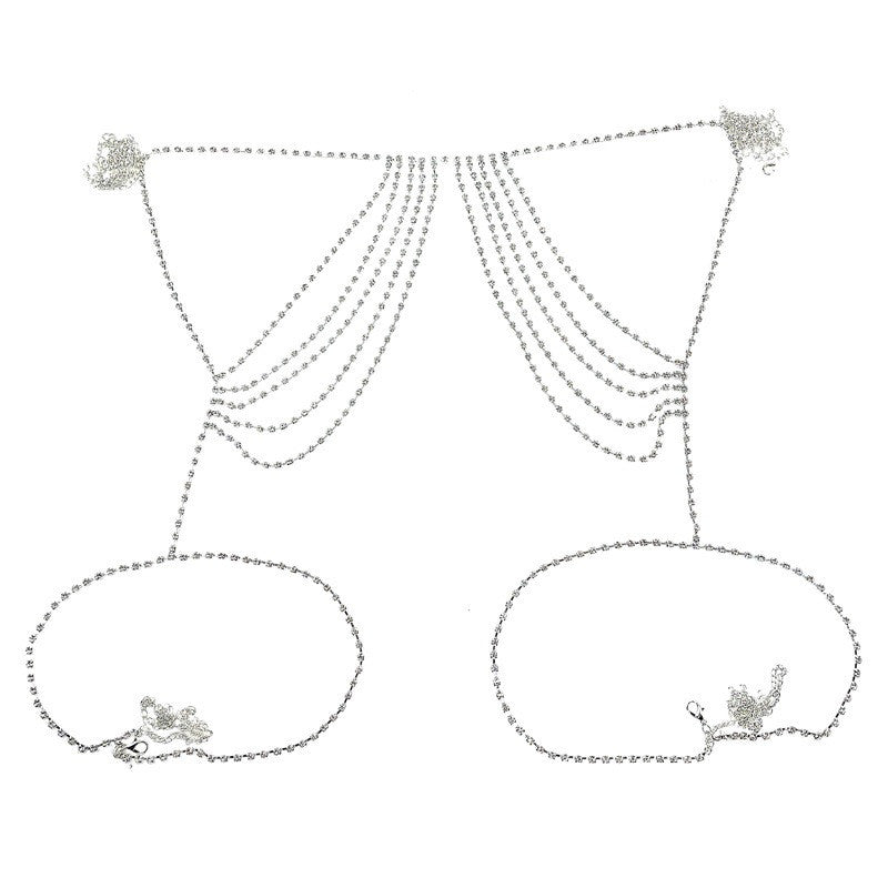 Multi-layered rhinestone waist necklace in European and American style, fashionable jewelry