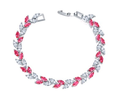 Fashionable copper bracelet with colorful crystals and zircon (willow design)