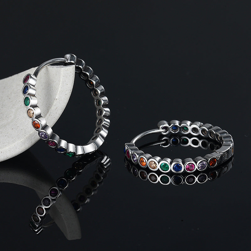 Large women's hoop earrings made of 925 sterling silver with colorful zircons