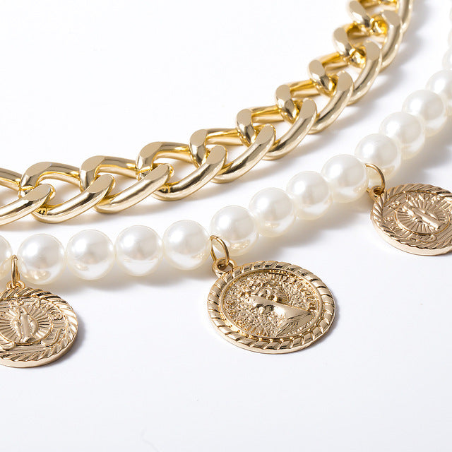 Modische Body-Chain mit Quasten, Relief-Design und runden Perlen, geometrische Taillenkette für Damen