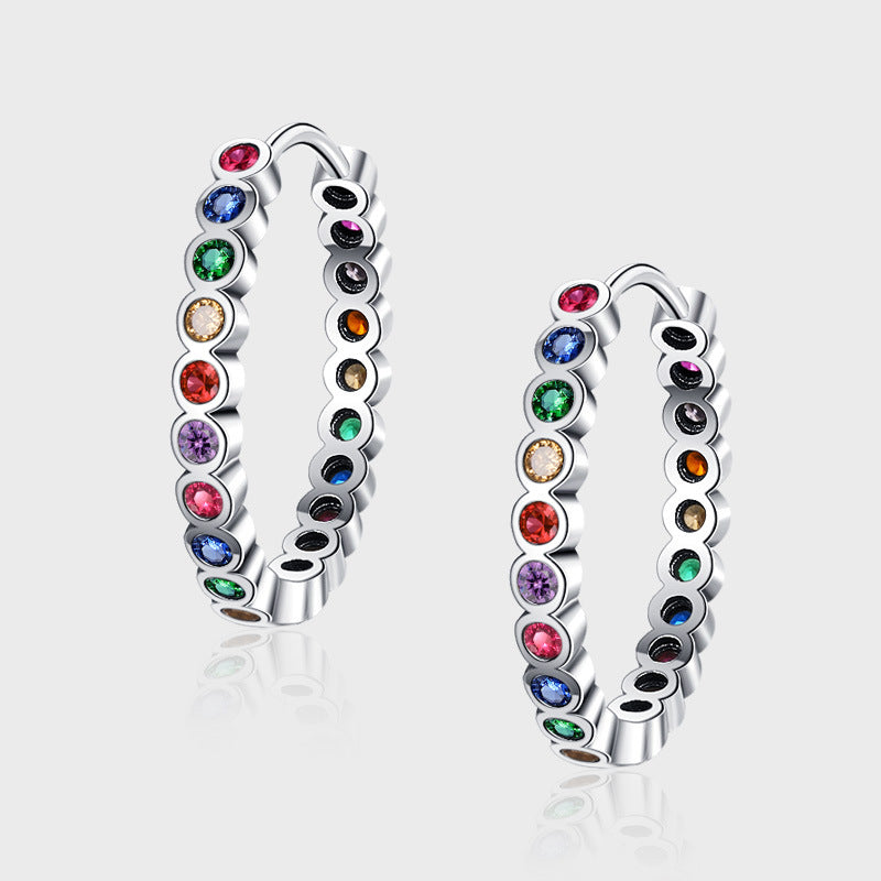 Large women's hoop earrings made of 925 sterling silver with colorful zircons