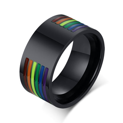Edelstahlring mit Regenbogenflaggen-Design, Emaille-Finish, Pride-Ring