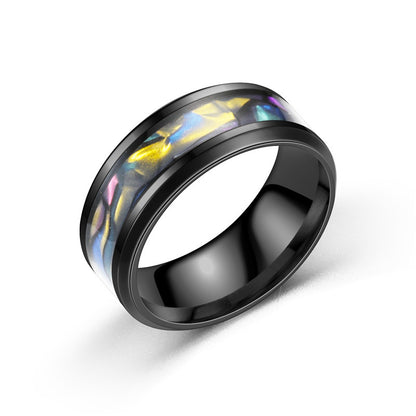 Ring made of titanium steel and stainless steel with a shell design in European and American style