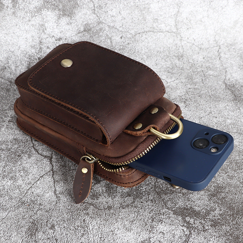 Herren-Gürteltasche aus Crazy-Horse-Leder aus Rindsleder (erste Schicht), Handy-Tasche für den Hosenbund