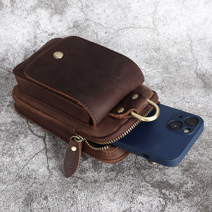 Herren-Gürteltasche aus Crazy-Horse-Leder aus Rindsleder (erste Schicht), Handy-Tasche für den Hosenbund