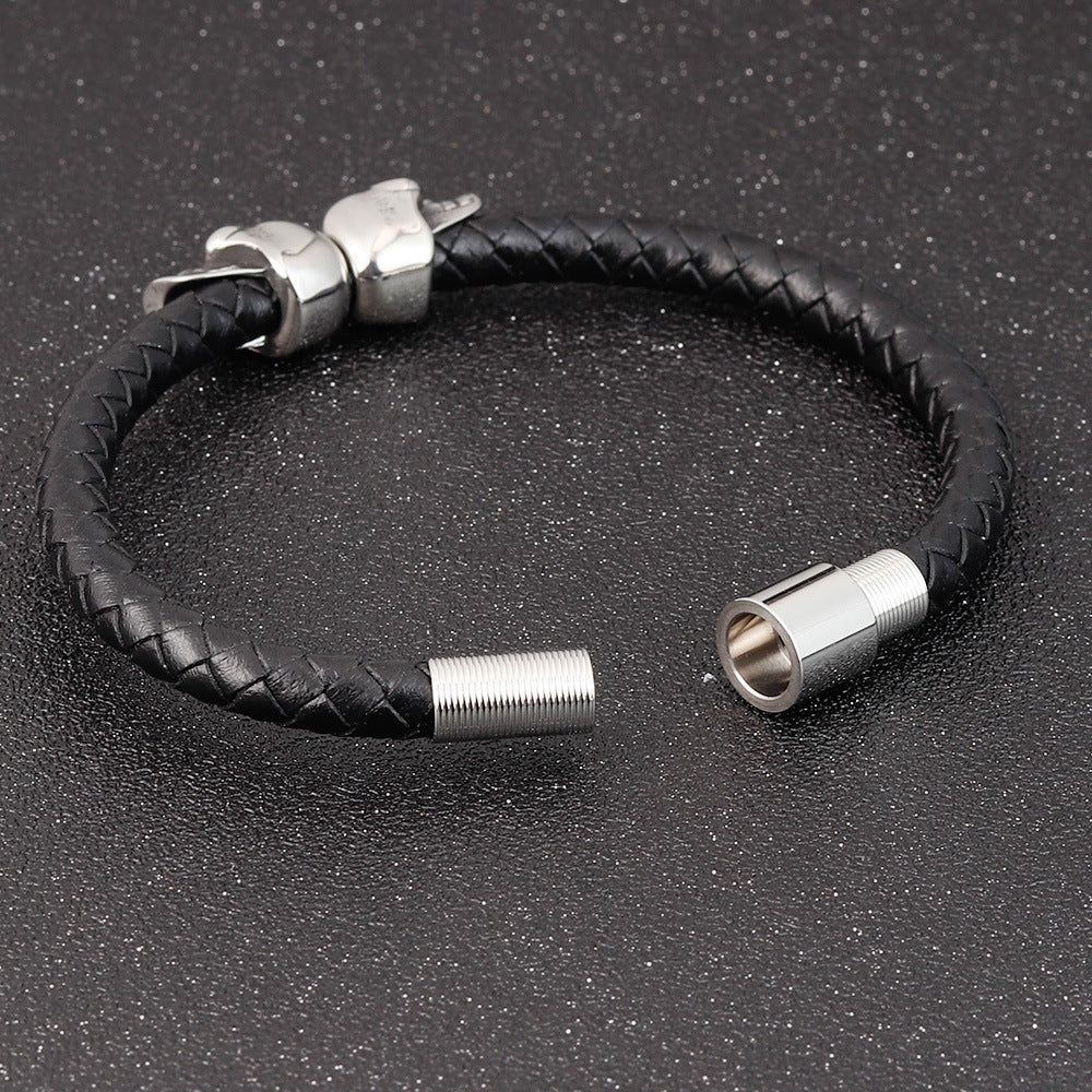 Herren-Lederarmband mit Totenkopf aus Edelstahl, geflochtenes schlichtes Design