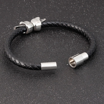 Herren-Lederarmband mit Totenkopf aus Edelstahl, geflochtenes schlichtes Design