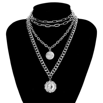 Multi-layered hip-hop necklace with medal pendant