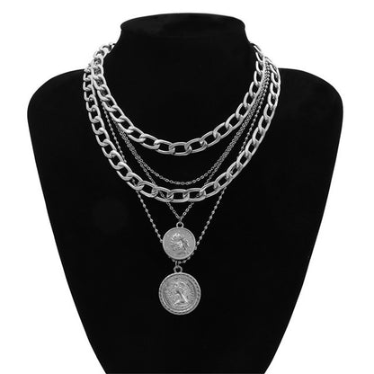 Multi-layered hip-hop necklace with medal pendant