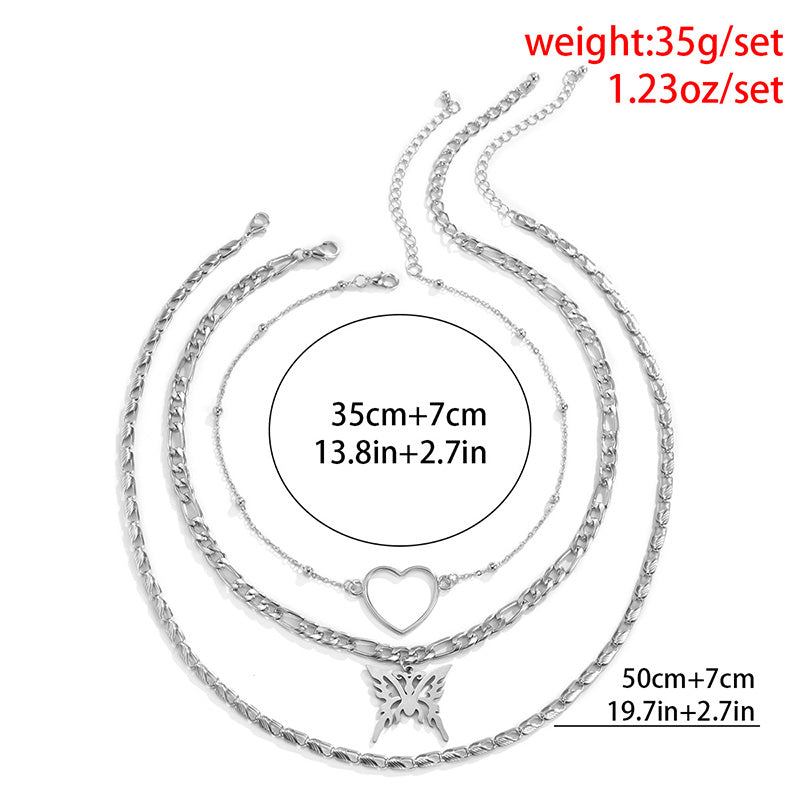 Multi-layered statement necklace with butterfly pendant and heart choker for women