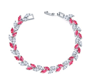 Fashionable copper bracelet with colorful crystals and zircon (willow design)