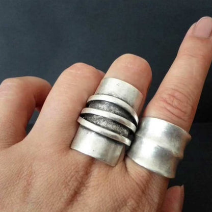 Retro-Ring mit übergroßem Kreis, individueller ethnischer Stil, geometrisches Design