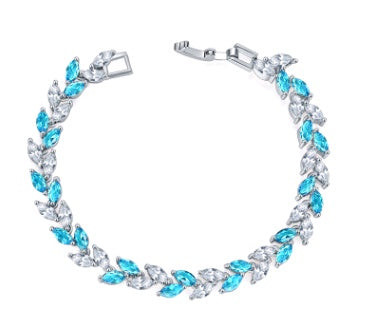 Fashionable copper bracelet with colorful crystals and zircon (willow design)