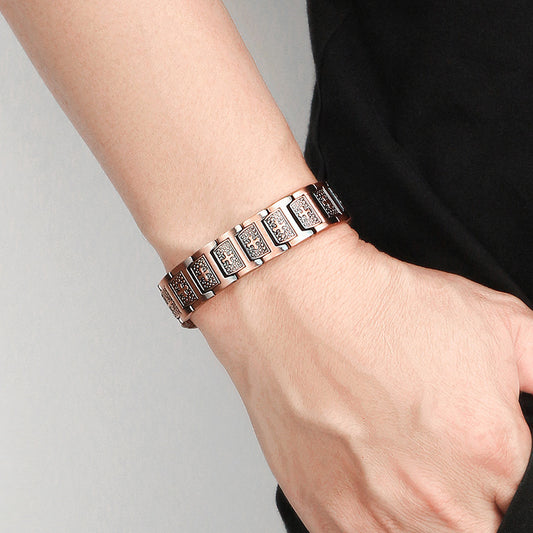 Kupferarmband mit Magnet und Kreuzmotiv