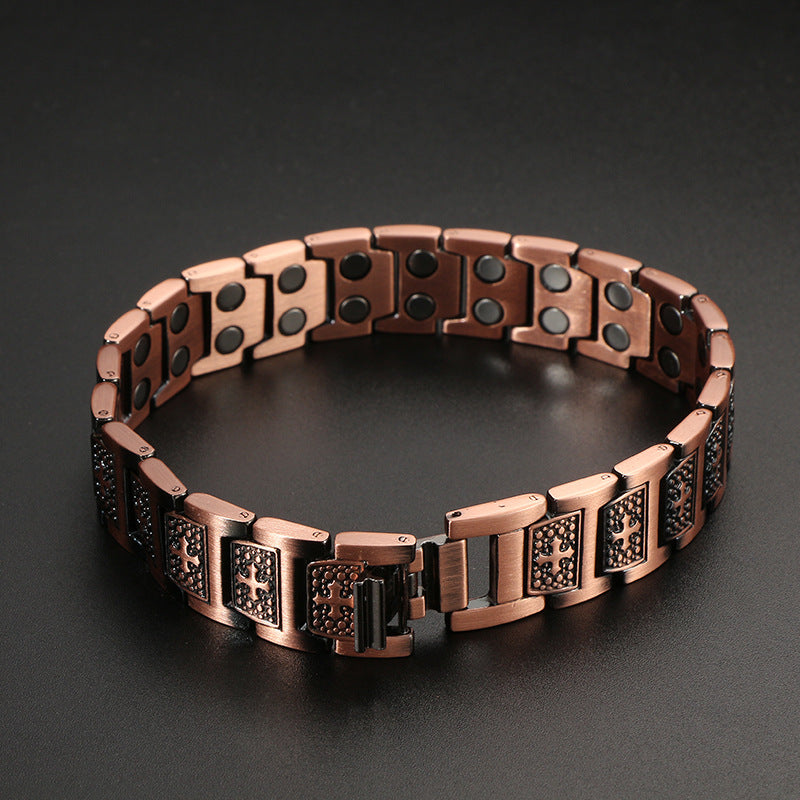 Kupferarmband mit Magnet und Kreuzmotiv