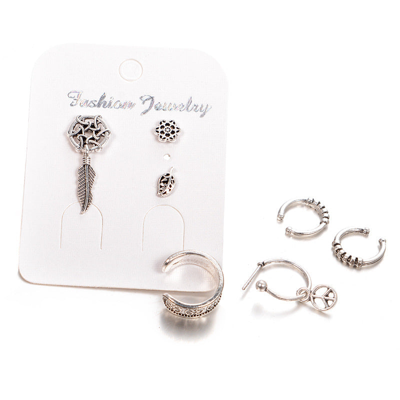 Traumfänger-Ohrring-Set mit Blattmotiv, 7-teilig