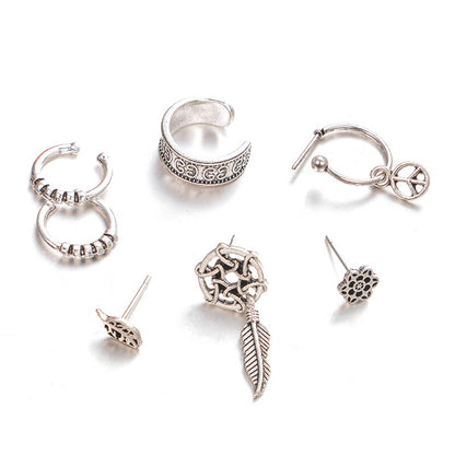 Traumfänger-Ohrring-Set mit Blattmotiv, 7-teilig