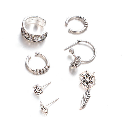 Traumfänger-Ohrring-Set mit Blattmotiv, 7-teilig