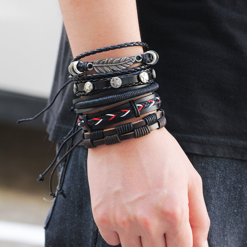 Mehrreihiges Herrenarmband aus Legierung im europäischen und amerikanischen Stil