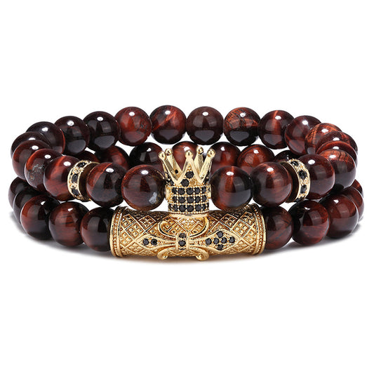 Kronen Armband Rot Tigerauge Mikro Strass Statement