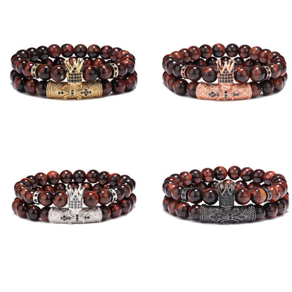 Kronen Armband Rot Tigerauge Mikro Strass Statement