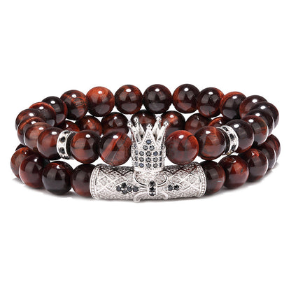 Kronen Armband Rot Tigerauge Mikro Strass Statement