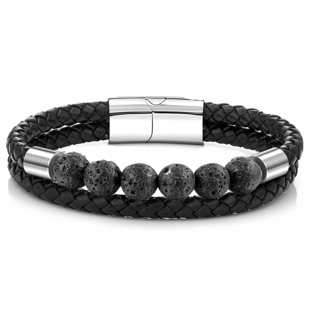 Lederarmband im Punk-Stil mit Naturstein
