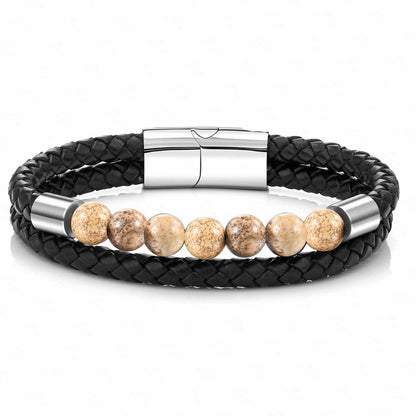 Lederarmband im Punk-Stil mit Naturstein