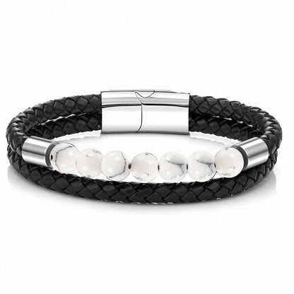 Lederarmband im Punk-Stil mit Naturstein