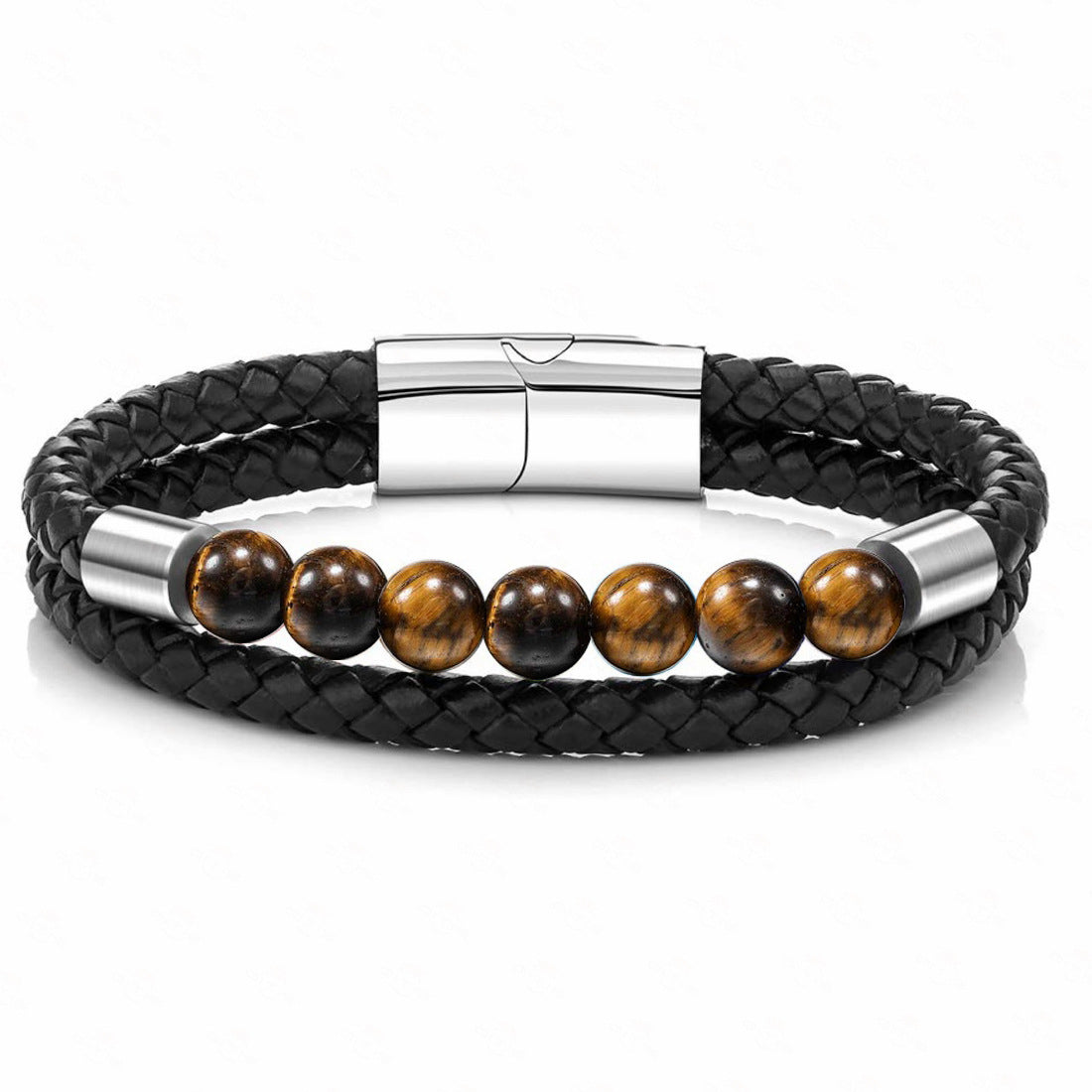 Lederarmband im Punk-Stil mit Naturstein