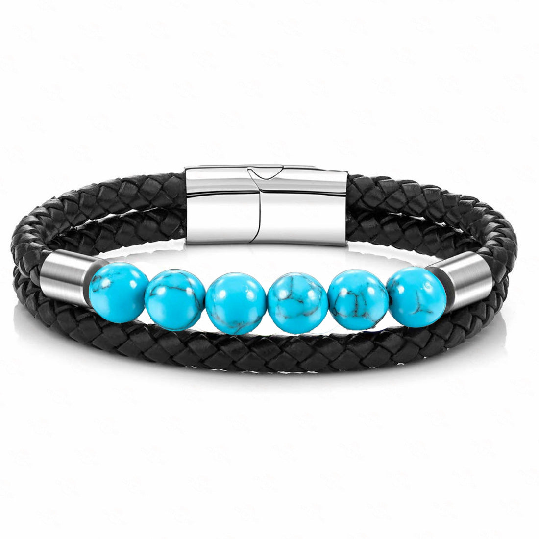 Lederarmband im Punk-Stil mit Naturstein