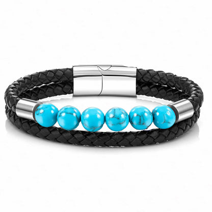 Lederarmband im Punk-Stil mit Naturstein