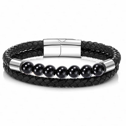 Lederarmband im Punk-Stil mit Naturstein