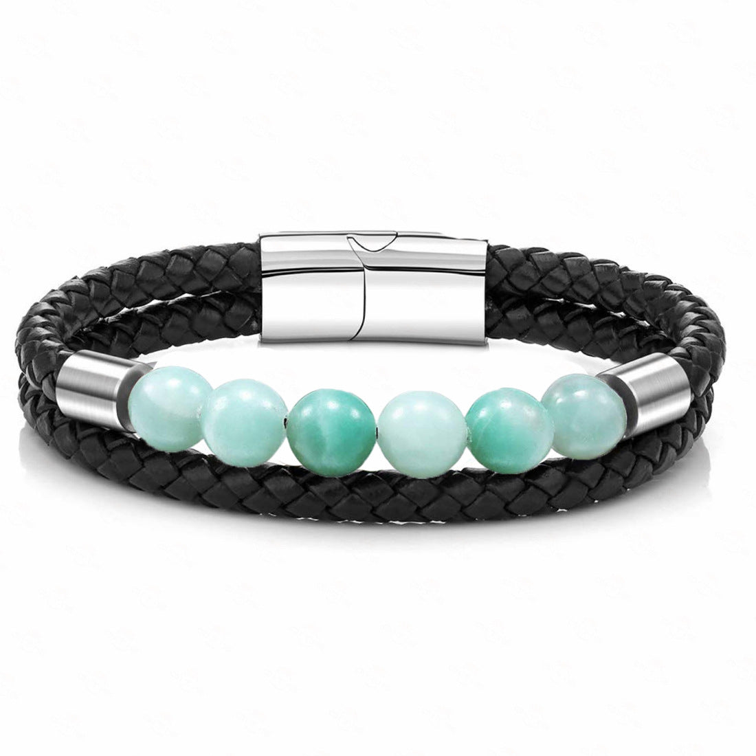 Lederarmband im Punk-Stil mit Naturstein