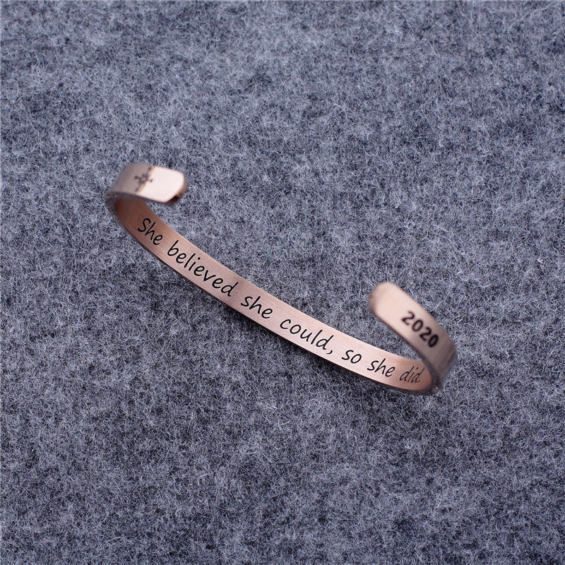 Engraved bracelet “SO SHE DID”, 6 mm bracelet made of titanium steel