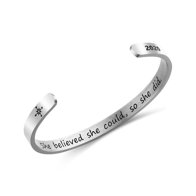 Engraved bracelet “SO SHE DID”, 6 mm bracelet made of titanium steel