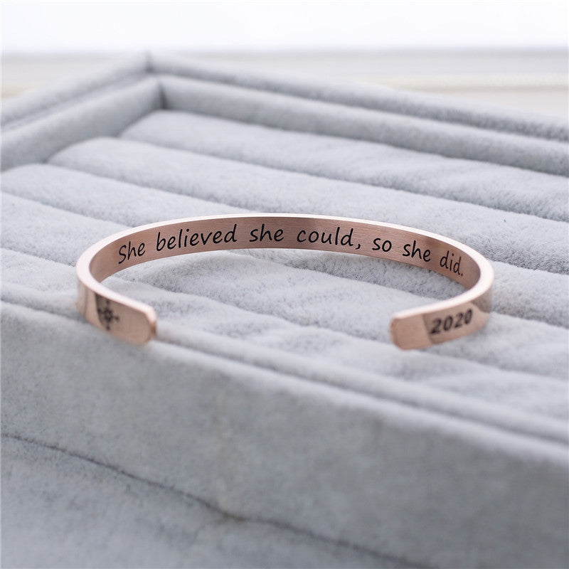 Engraved bracelet “SO SHE DID”, 6 mm bracelet made of titanium steel