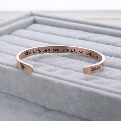 Engraved bracelet “SO SHE DID”, 6 mm bracelet made of titanium steel