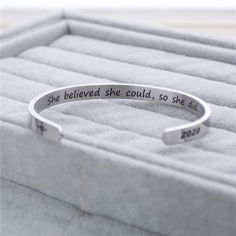 Engraved bracelet “SO SHE DID”, 6 mm bracelet made of titanium steel