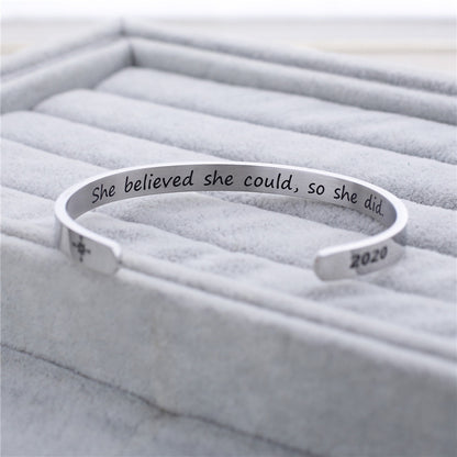 Engraved bracelet “SO SHE DID”, 6 mm bracelet made of titanium steel
