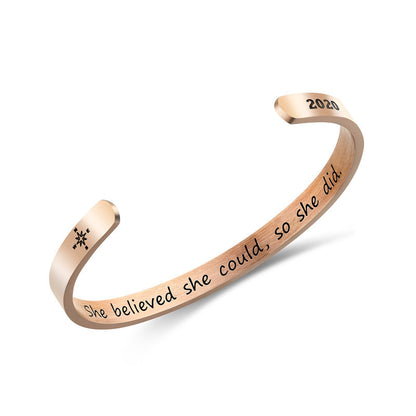 Engraved bracelet “SO SHE DID”, 6 mm bracelet made of titanium steel