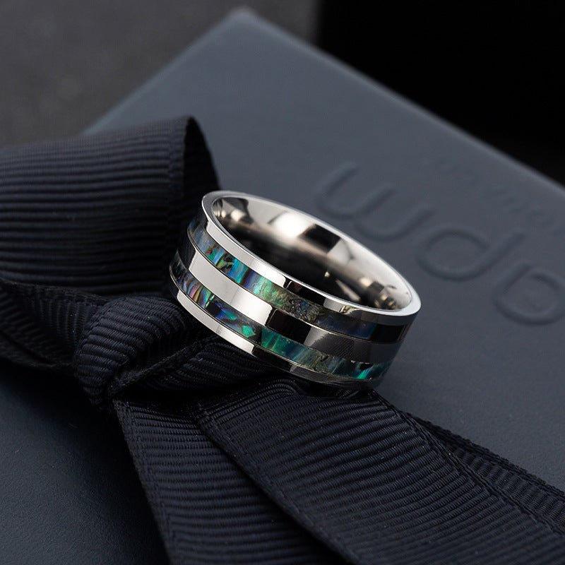 Farbiger Muschelring aus Titanstahl, Edelstahl-Schmuckring