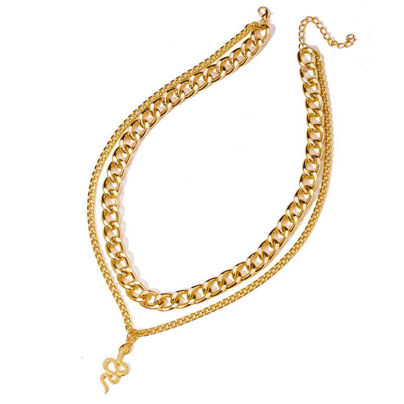 Punk-Halskette mit grober Kette und doppeltem Schlangenanhänger