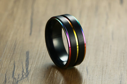 Edelstahlring mit Regenbogenflaggen-Design, Emaille-Finish, Pride-Ring