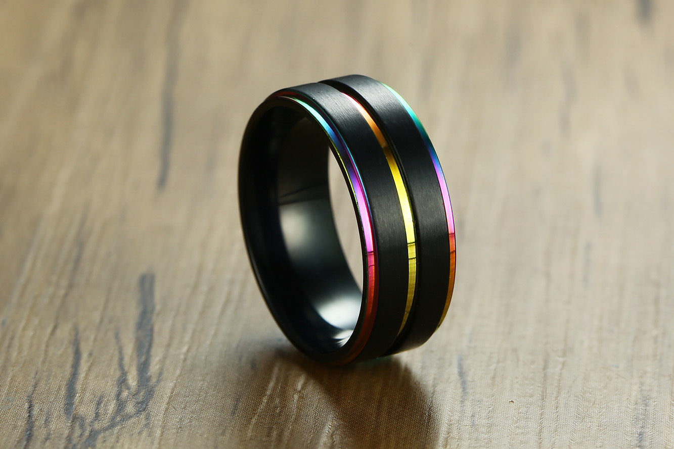 Edelstahlring mit Regenbogenflaggen-Design, Emaille-Finish, Pride-Ring