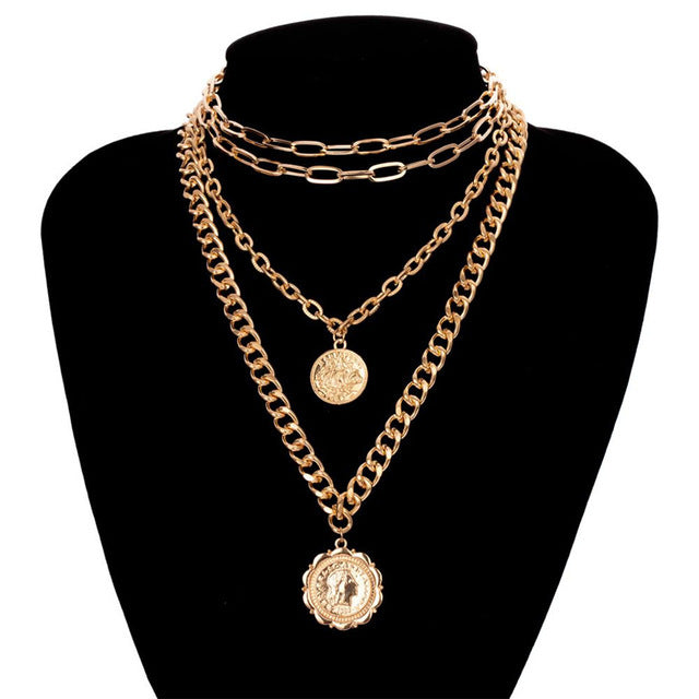 Multi-layered hip-hop necklace with medal pendant