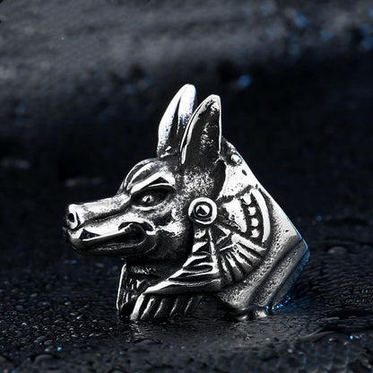 Men's ring made of titanium steel with wolf's head, striking designer ring