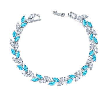 Fashionable copper bracelet with colorful crystals and zircon (willow design)