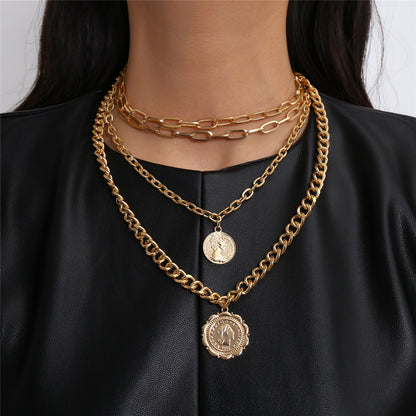 Multi-layered hip-hop necklace with medal pendant
