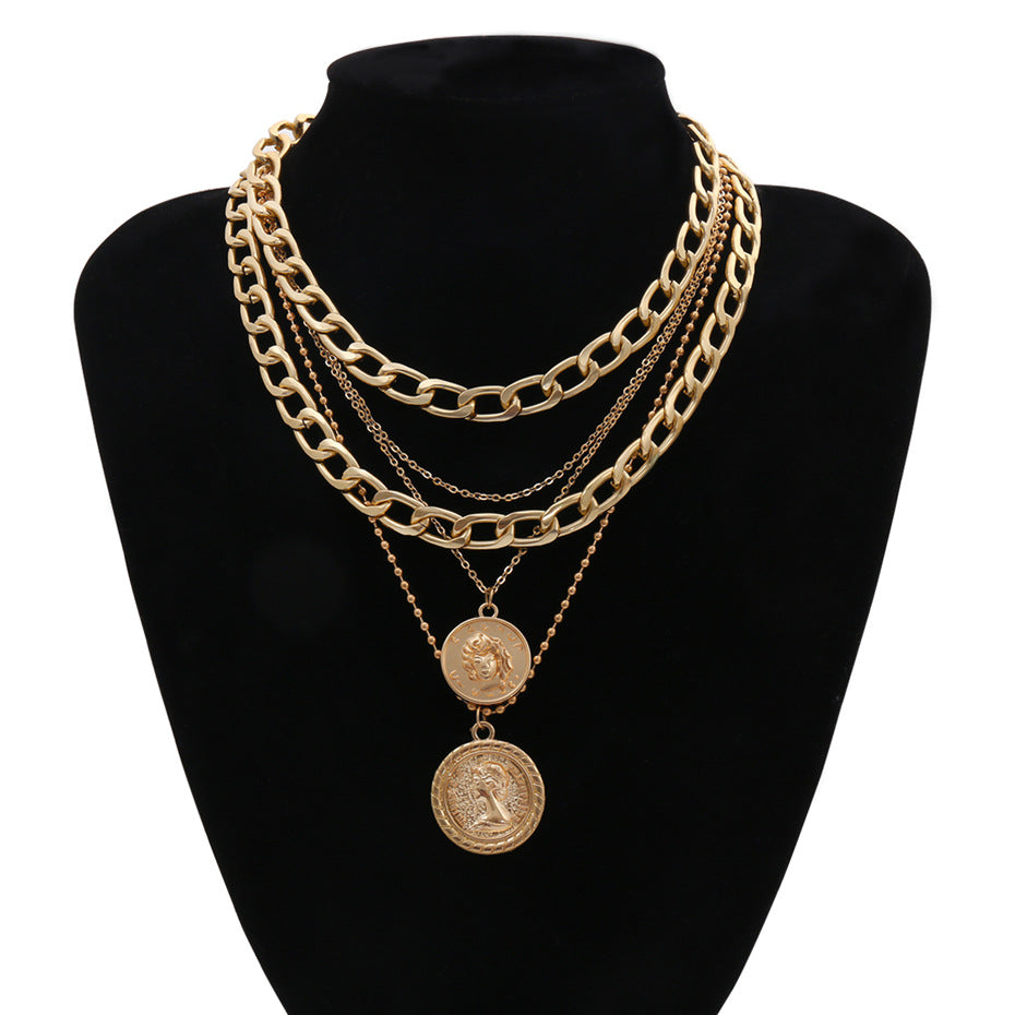 Multi-layered hip-hop necklace with medal pendant